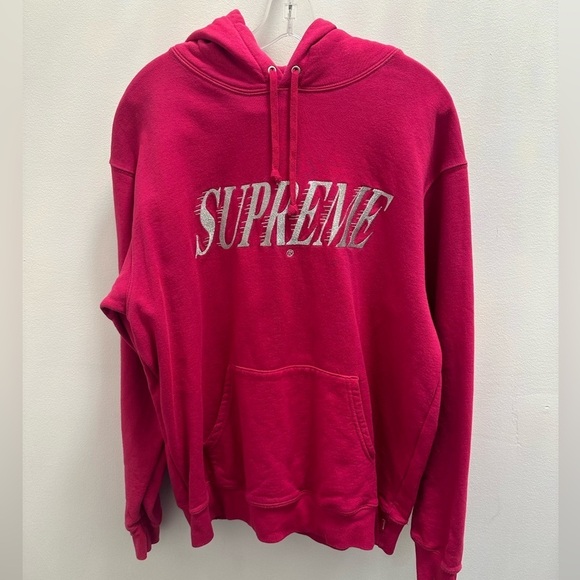 SUPREME Hoody Sweatshirt Women’s Large Silver Metallic‎ Letterinf - Picture 1 of 9